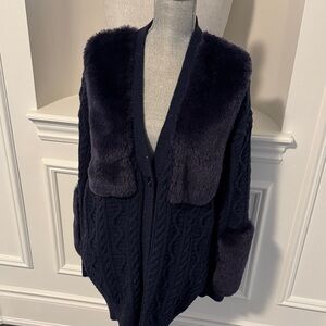 Stella McCartney Dark Blue Cardigan with Faux Fur